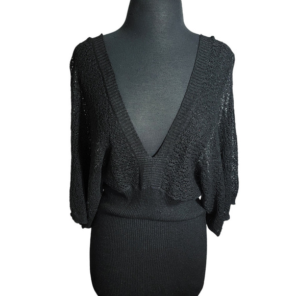 Marquis Ribbed Surplice Sweater Dress v neck black sz M - Picture 2 of 10